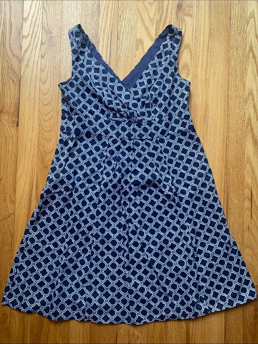 Lands' End Navy Geometric V-Neck Dress